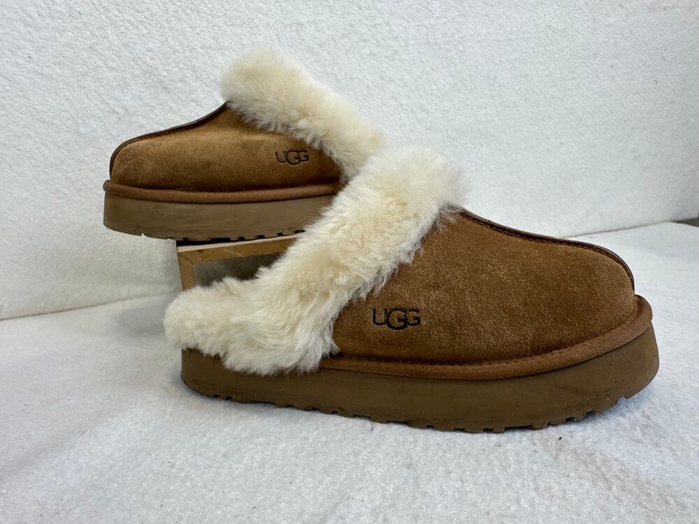 UGG Disquette Suede Platform Sheepskin Collar Slip-On Women's SZ 9 Loungewear